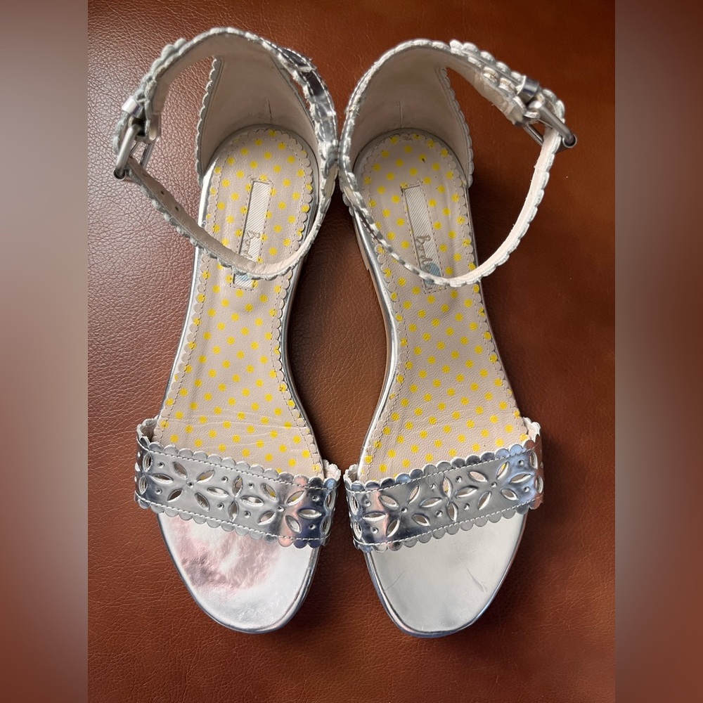 Boden Silver Floral Cutout Ankle-Strap Sandals